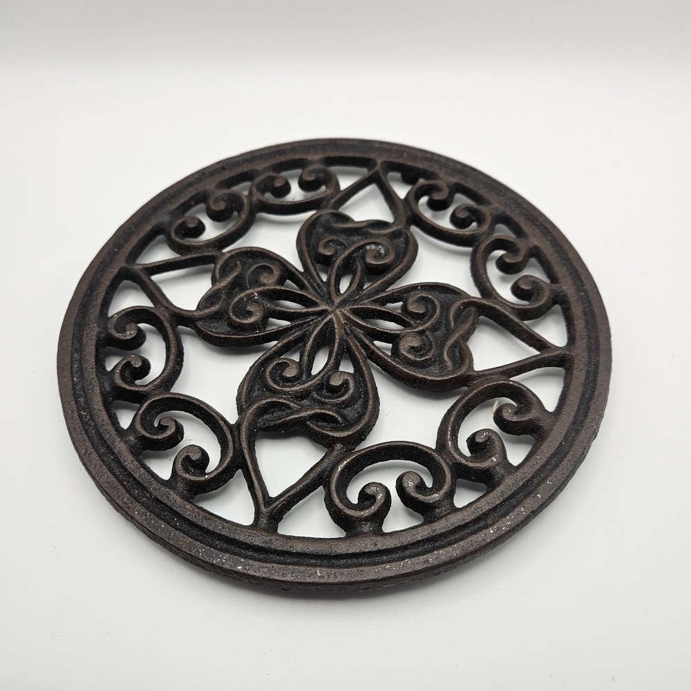 Cast Iron Ornate Round Footed Trivet 7" Diameter